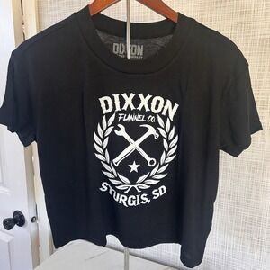 Dixxon Flannel Sturgis SD Women Sketchy Crest Cropped Crop BLACK Top Sz XL BxHH